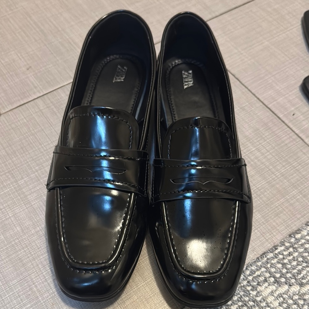 Zara Glossy Black Loafers